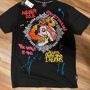 Black Graphic Tee with Colorful Design